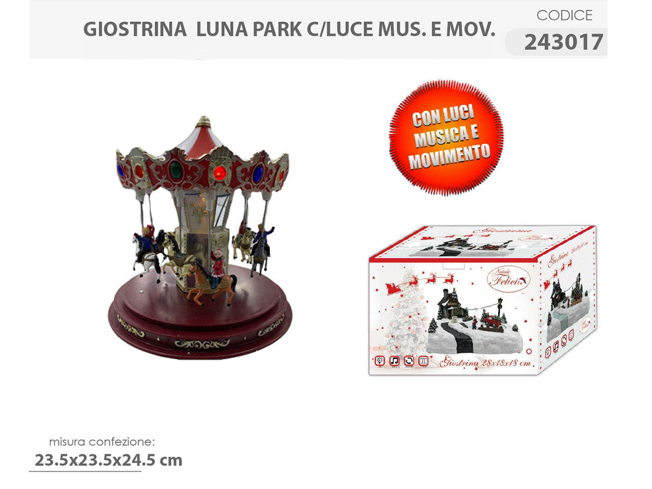 giostrina luna park 23.5x23.5x24.5 con luce, musica e movimento