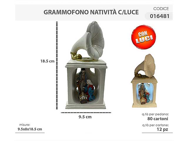 Grammofono con nativita' 9.5x8x18.5cm