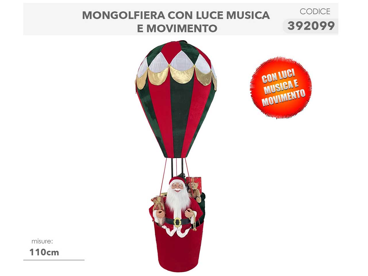 mongolfiera 110cm con luci, musica e movimento