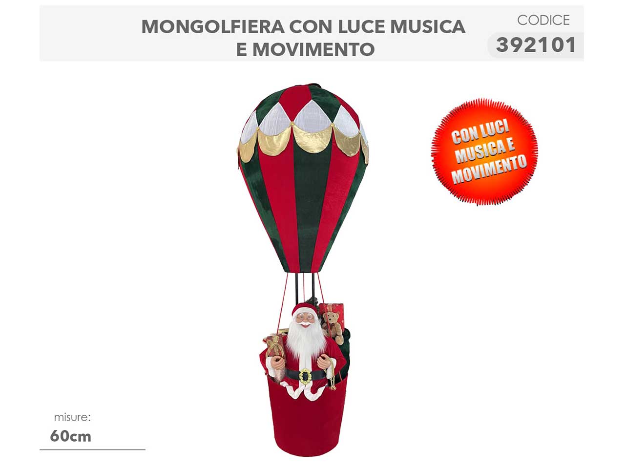 mongolfiera 60cm con luci, musica e movimento