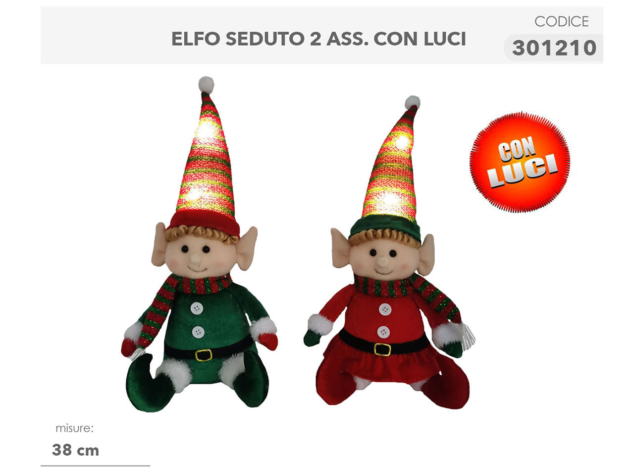 Elfo 38cm seduto con luci