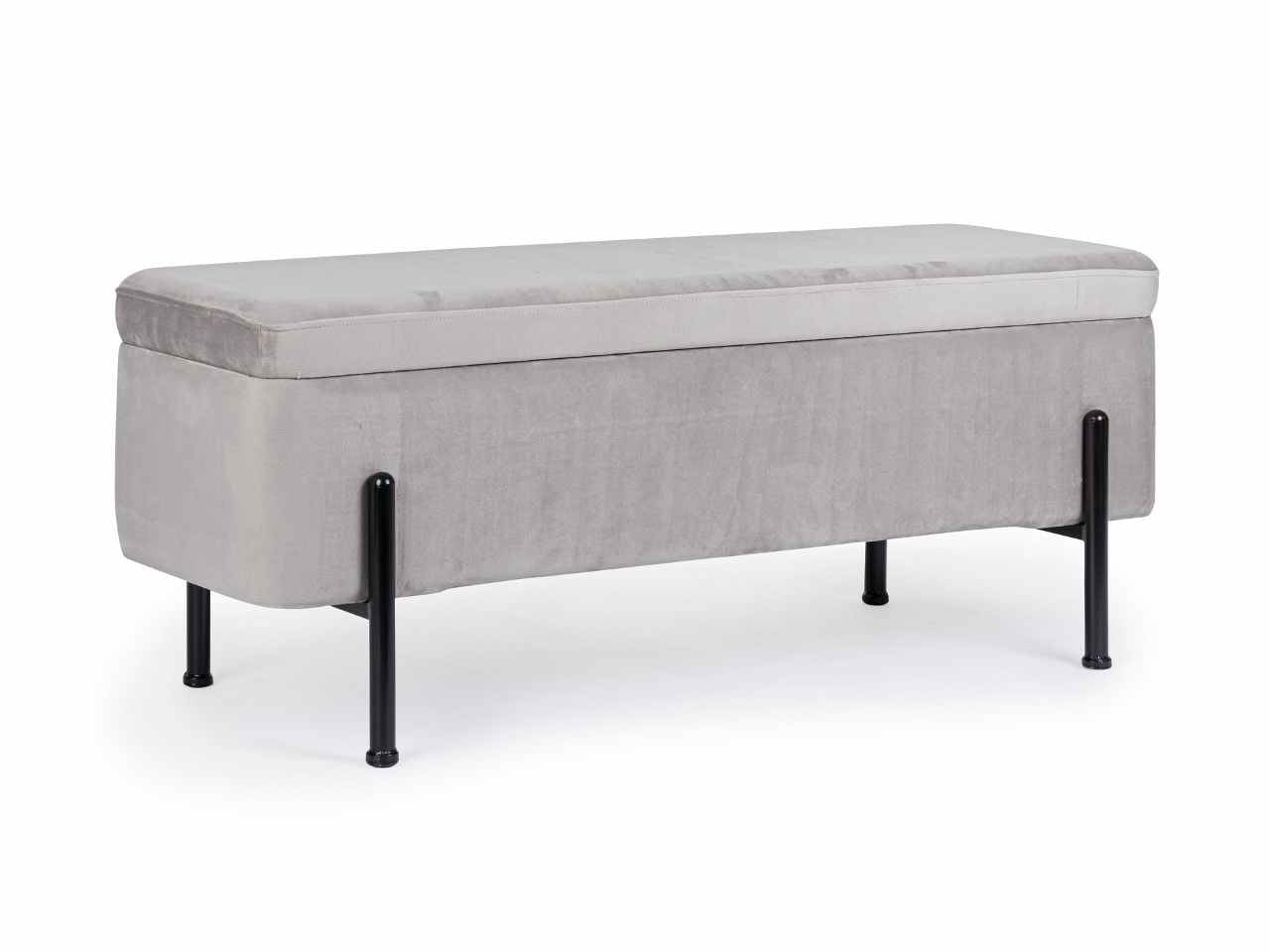 Panca nero in multistrato colore grigio chiaro effetto velluto 110x42xh.42cm