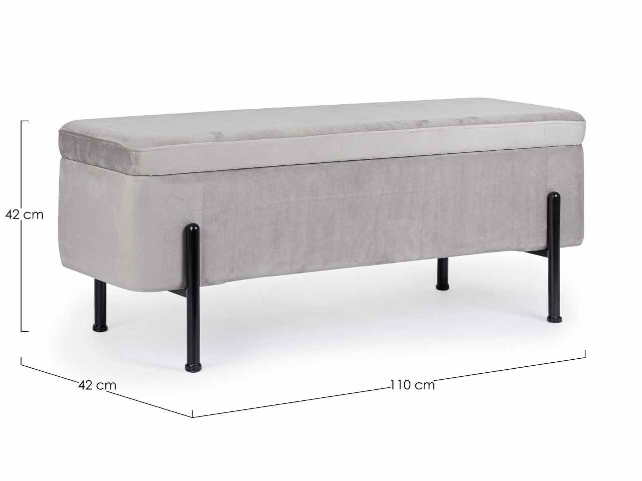 Panca nero in multistrato colore grigio chiaro effetto velluto 110x42xh.42cm