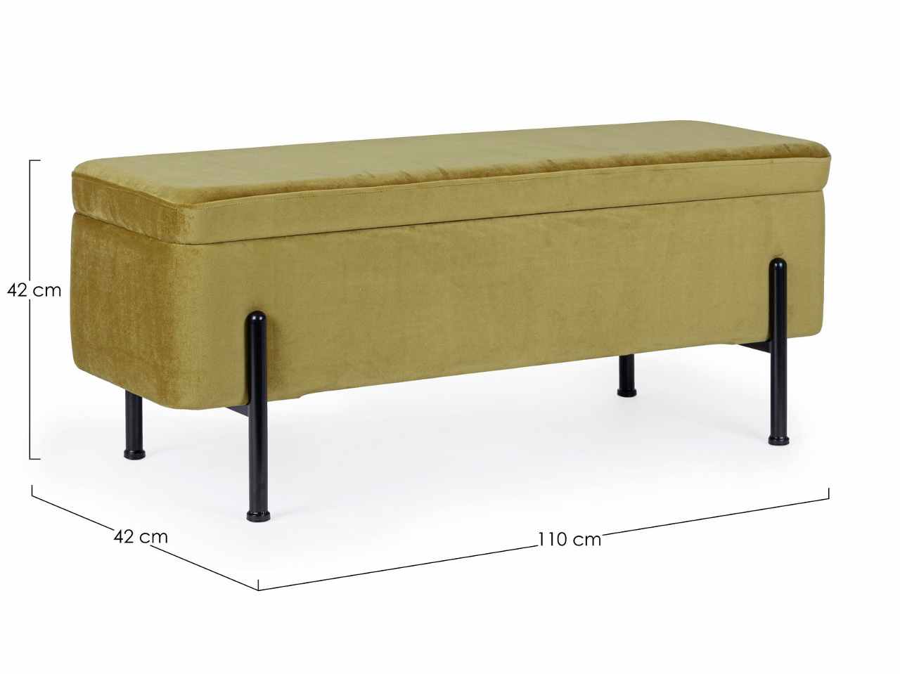 Panca nero in multistrato colore verde oliva effetto velluto 110x42xh.42cm
