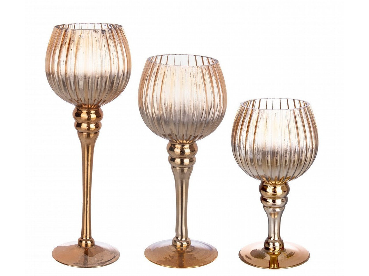 Portacandela whitney 3 pezzi a forma di calice marrone