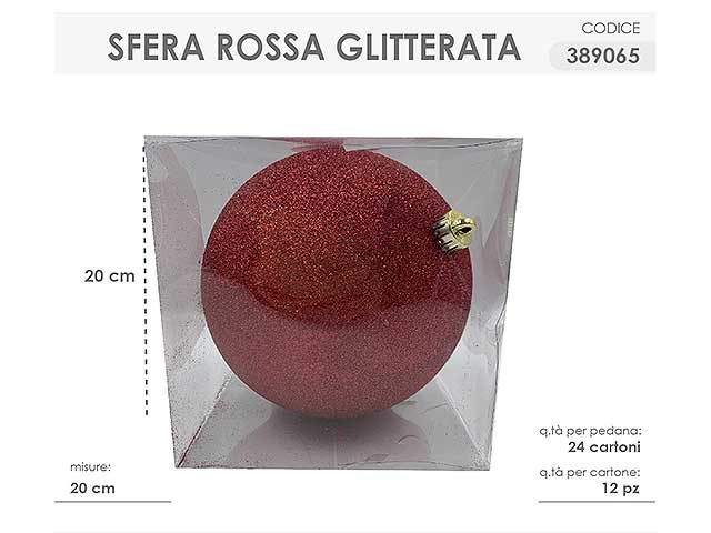 sfera d.20cm rossa glitterata