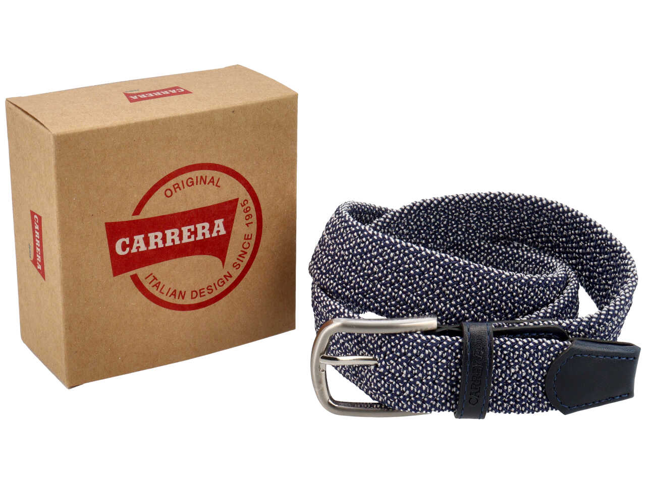 Cintura da uomo colore blu e bianco composizione: 80% elastic 20%pelle sintetica