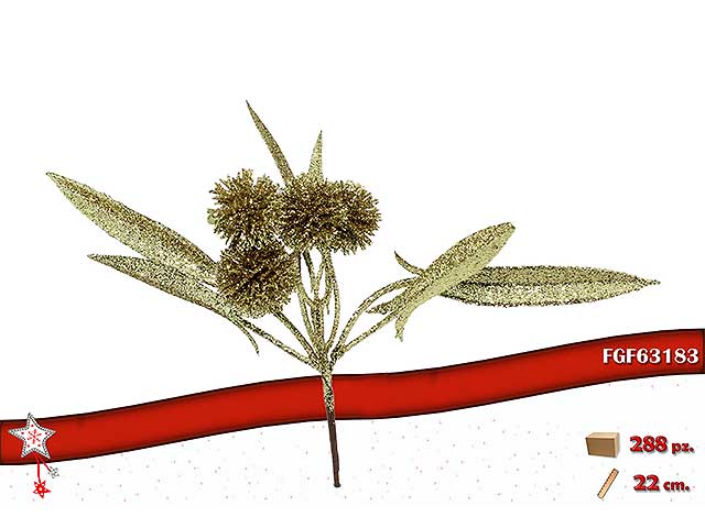 Fiore glitterato oro 28cm