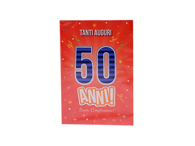 biglietto di auguri di buon cinquantesimo compleanno rosso