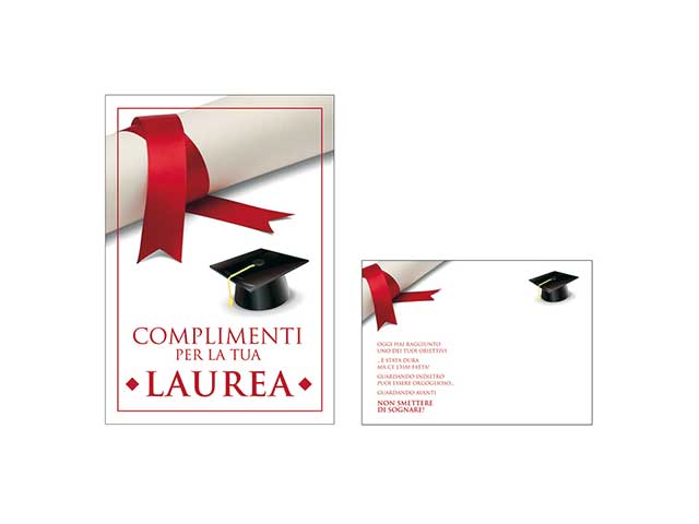 biglietto di laurea bianco con scritte rosse