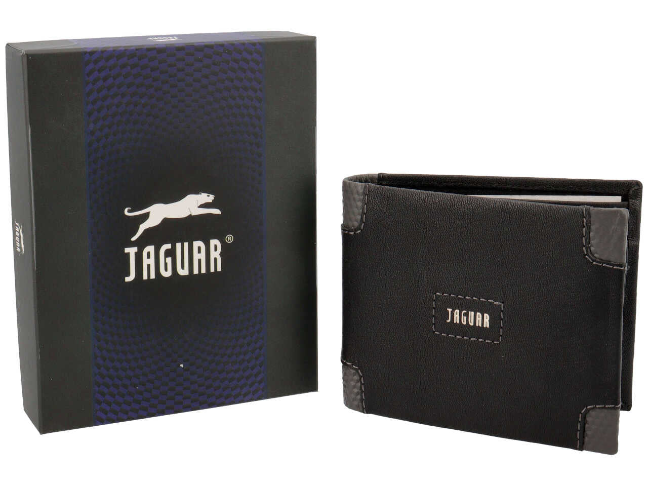 Portafoglio uomo jaguar doppia patta piu' moneta piccolo in vera pelle colore nero 11x9cm