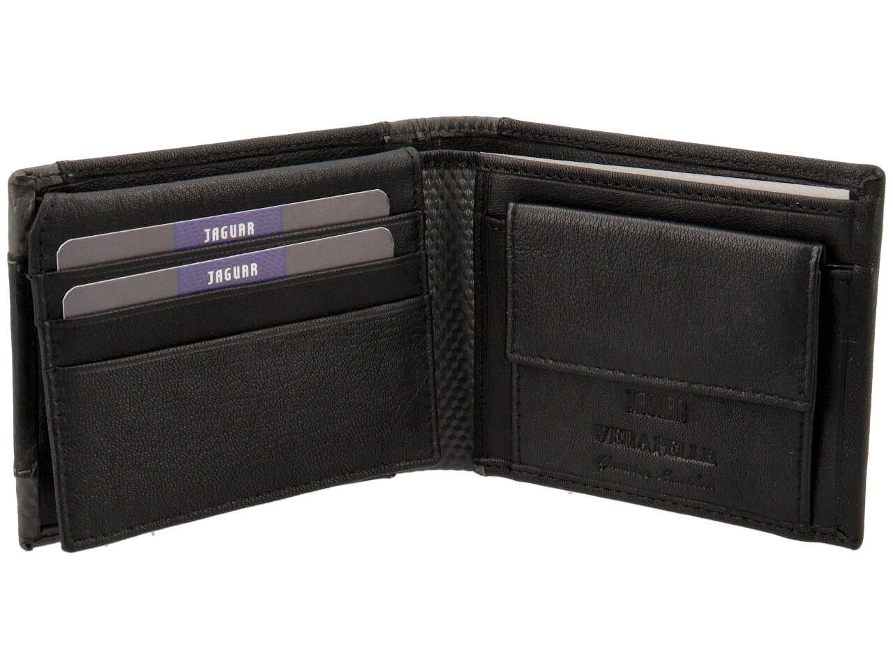Portafoglio uomo jaguar doppia patta piu' moneta piccolo in vera pelle colore nero 11x9cm