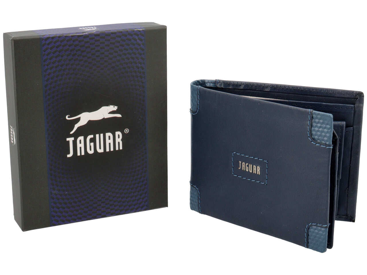 Portafoglio uomo jaguar doppia patta piu' moneta piccolo in vera pelle colore blu 11x9cm