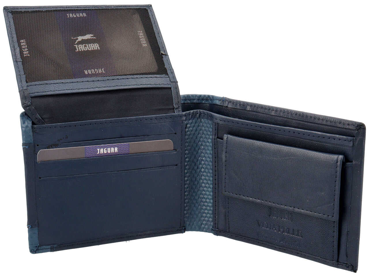 Portafoglio uomo jaguar doppia patta piu' moneta piccolo in vera pelle colore blu 11x9cm