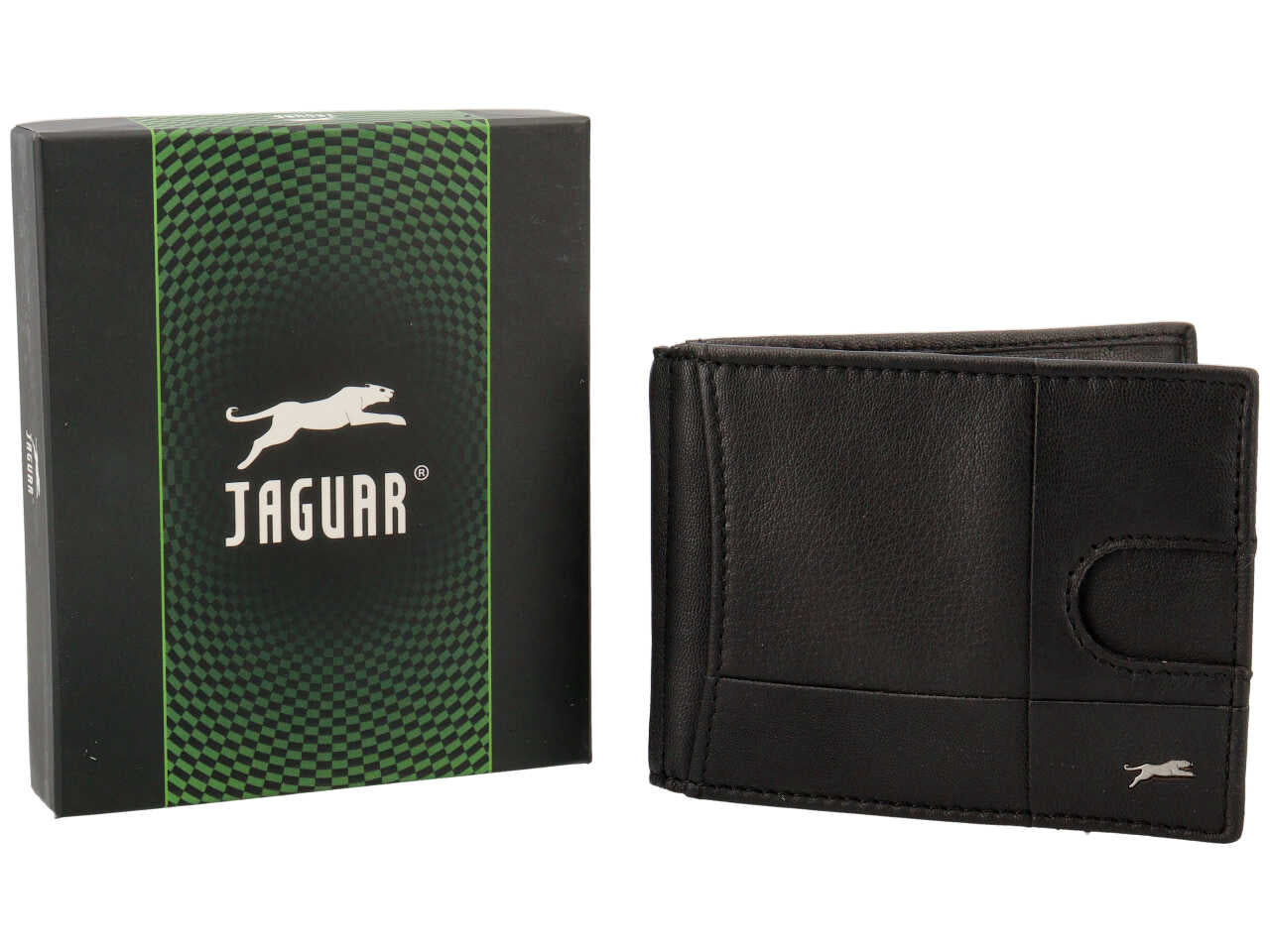 Portafoglio jaguar da uomo a molla con zip moneta in vera pelle sugar print misura 10,5x8,4cm colore nero