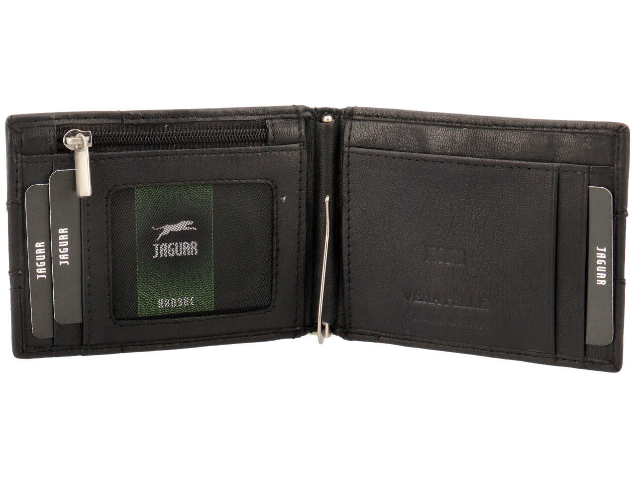 Portafoglio jaguar da uomo a molla con zip moneta in vera pelle sugar print misura 10,5x8,4cm colore nero