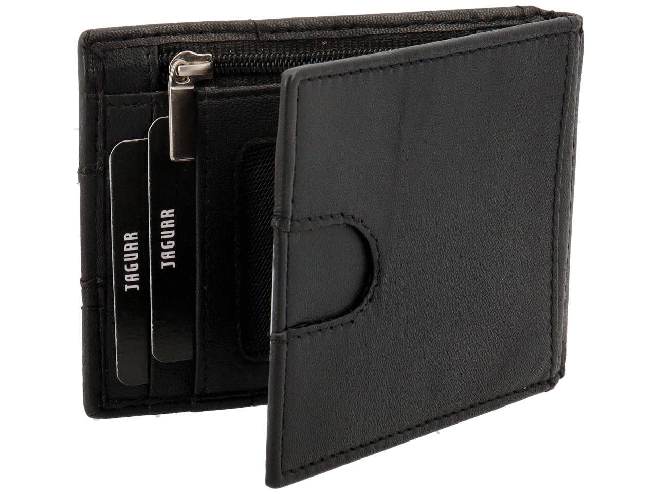 Portafoglio jaguar da uomo a molla con zip moneta in vera pelle sugar print misura 10,5x8,4cm colore nero