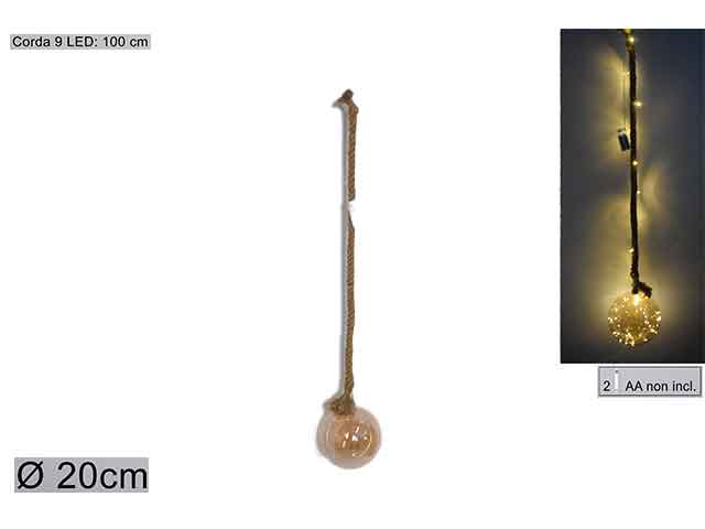 palline natalizie ambra in vetro 9 led diametro 20cm