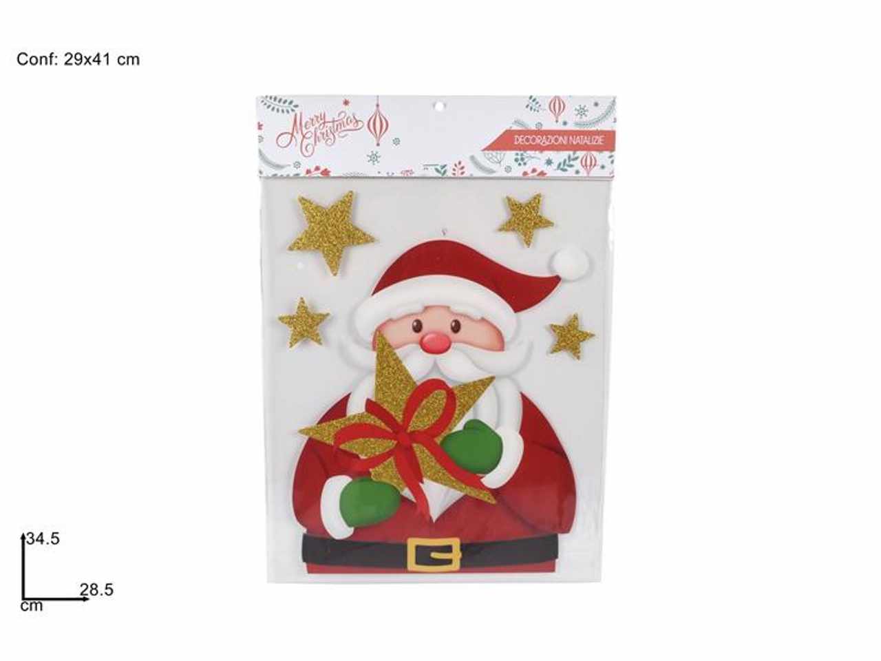 Sticker/vetrofania babbo natale con stella 34,5x28,5cm