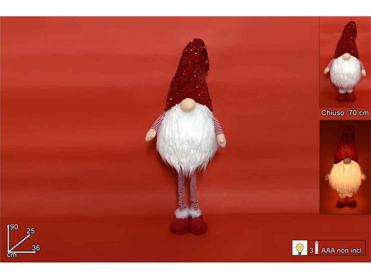 Gnomo estens.con paillettes e led 90cmmo003025