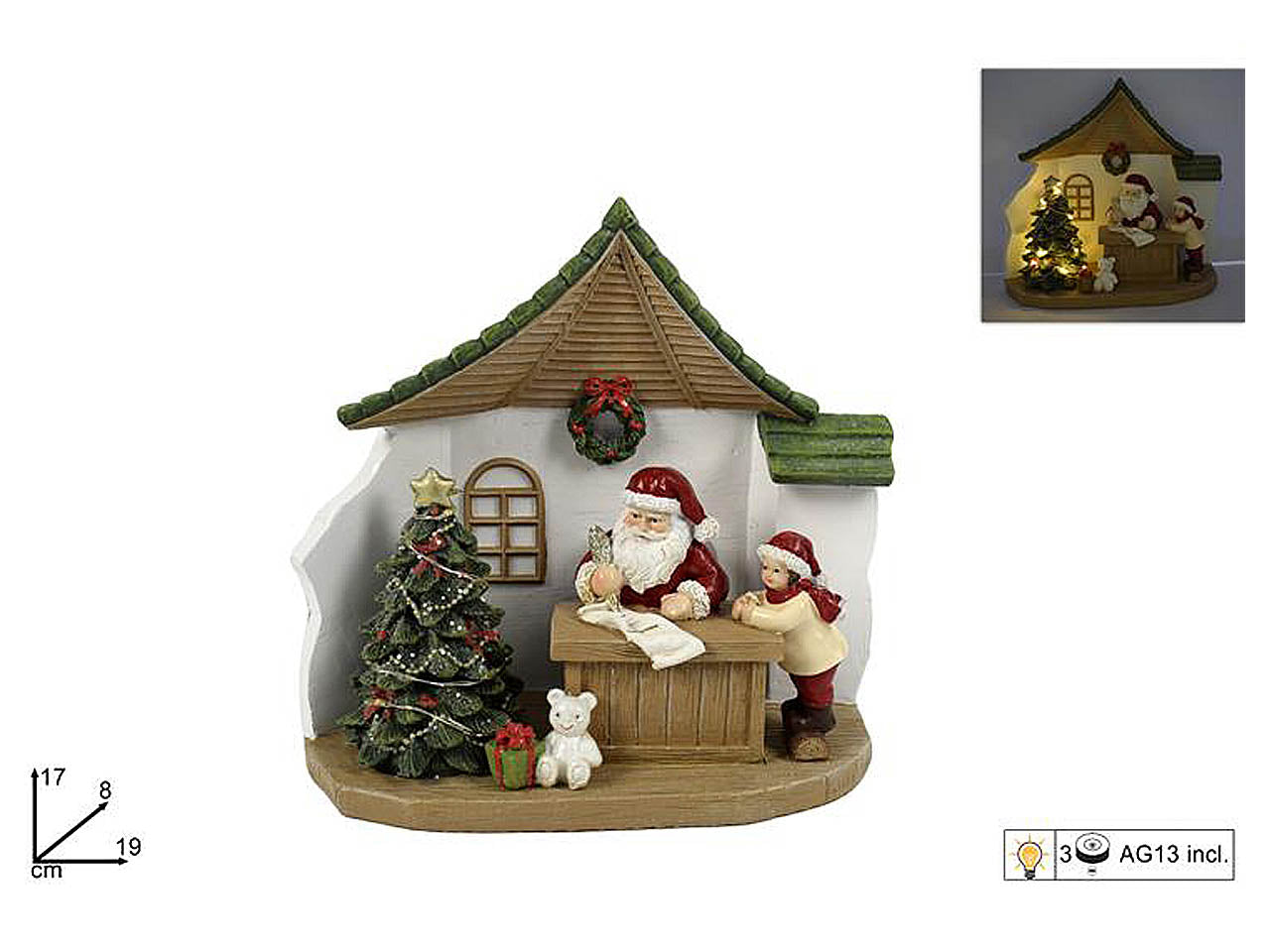 Casa di babbo natale con luci 17cm cm003023