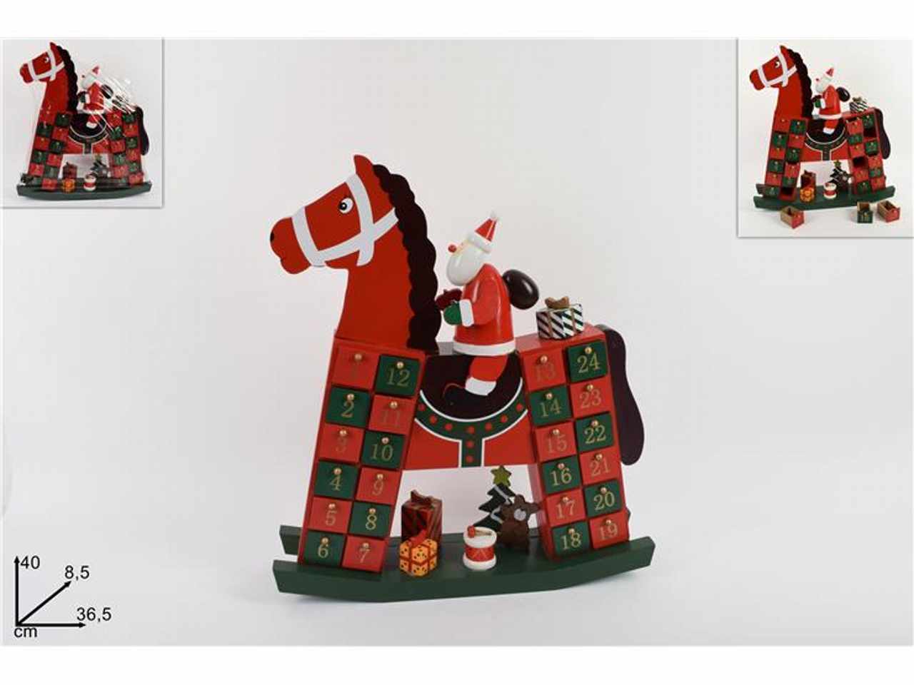 Calendario avvento cavallo a dondolo legno 40x8,5x36,5cm