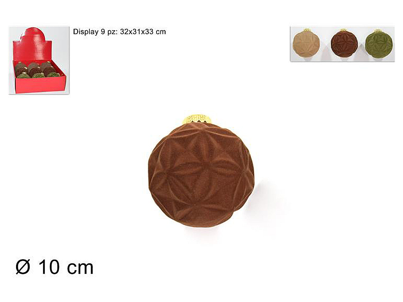 Sfera 10cm floccata rombi marrone/verde