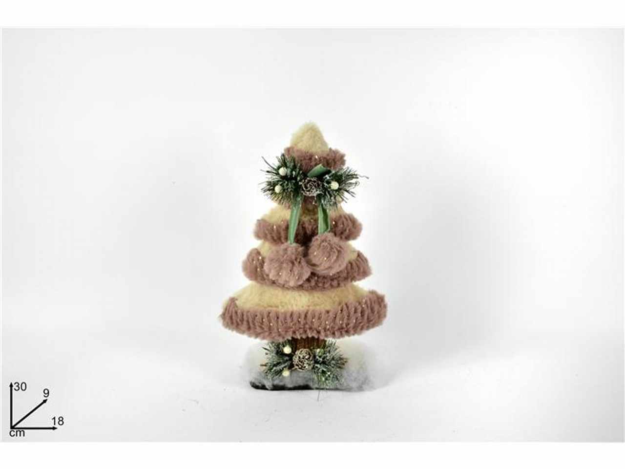 Albero di natale con pelliccia pigne bacche con pon pon rosa 30cm