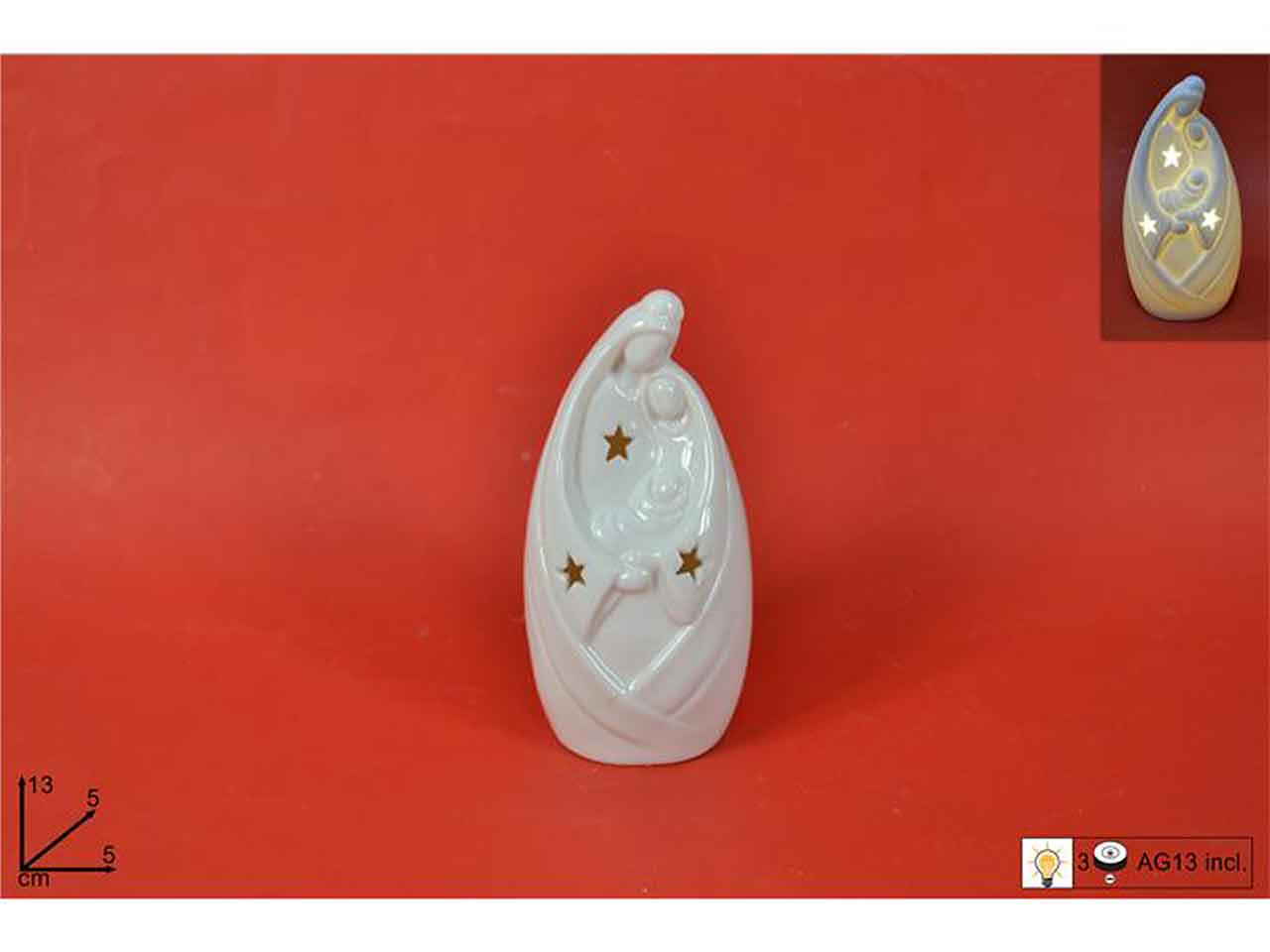 Santa famiglia bianca con luce batteria 13x5x5cm