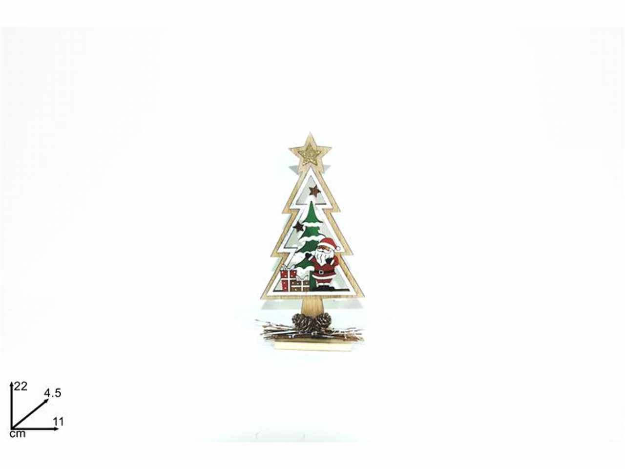 Albero di natale legno intarsiato con pigne 22cm
