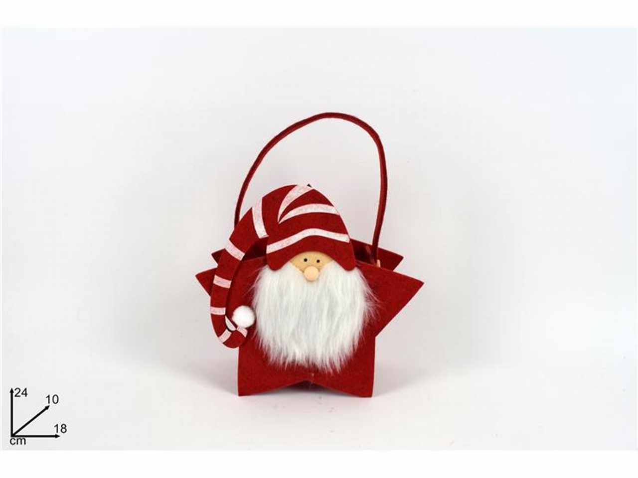 Borsetta stella rossa 18cm con viso gnomo di natale