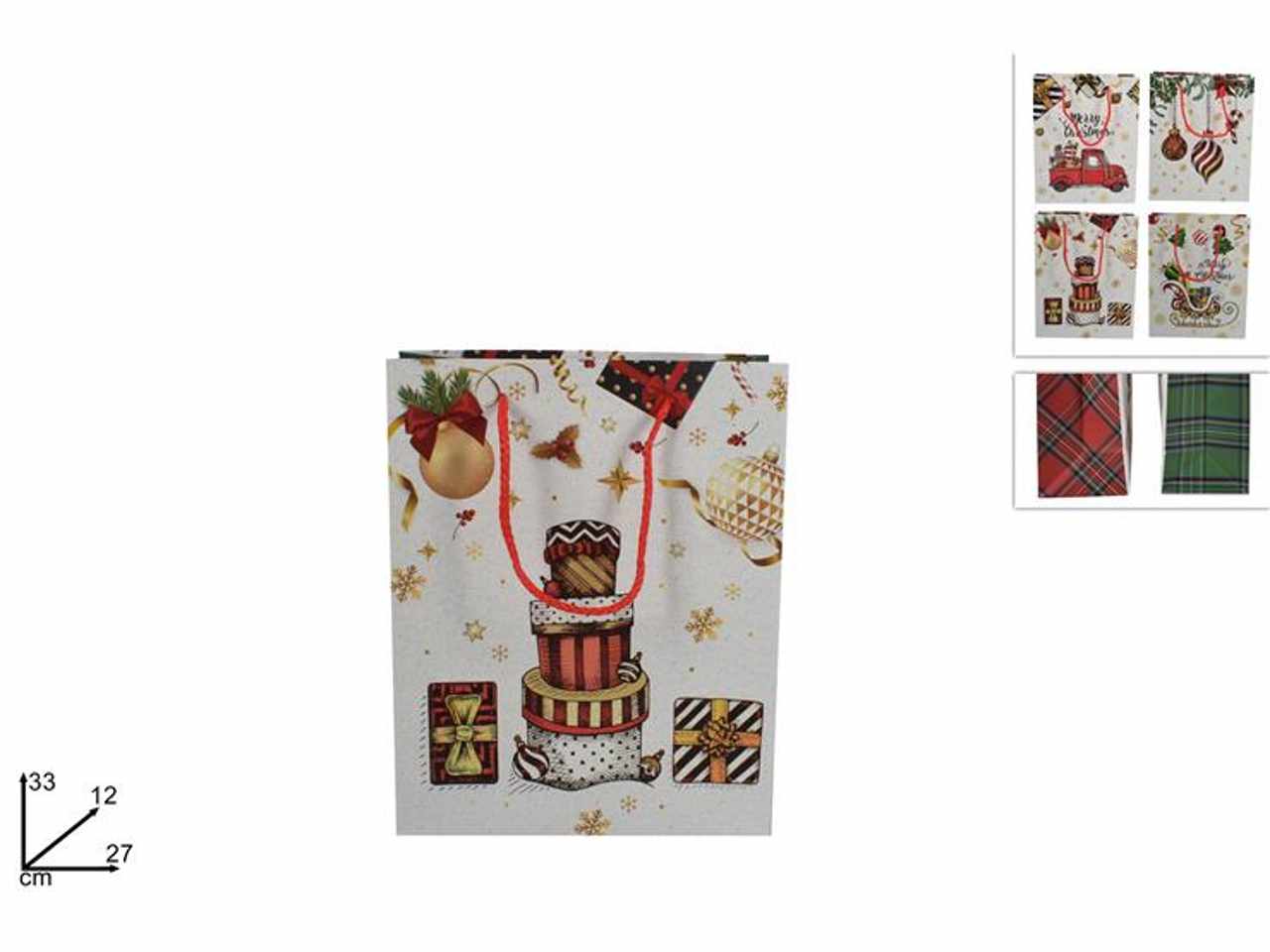 Busta shopper natalizia con decoro scozzese 4ass 27x33x12