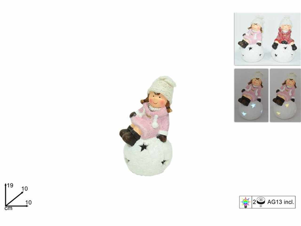 bambino/a su palla innevata con luce batteria 19x10x10cm