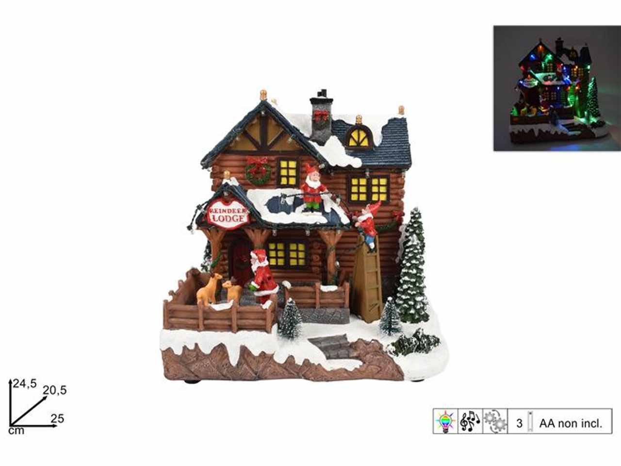 Giostrina natalizia babbo natale renne movimento luci e suoni 24x18x18cm