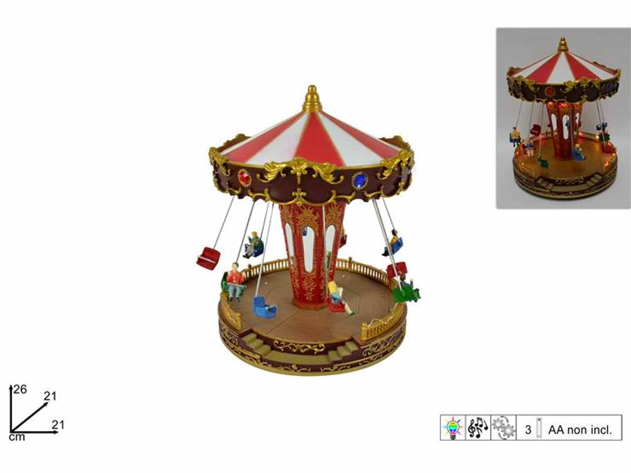 Giostrina natalizia carosello con luci movimento & suono con bambini 26x21x21cm batteria