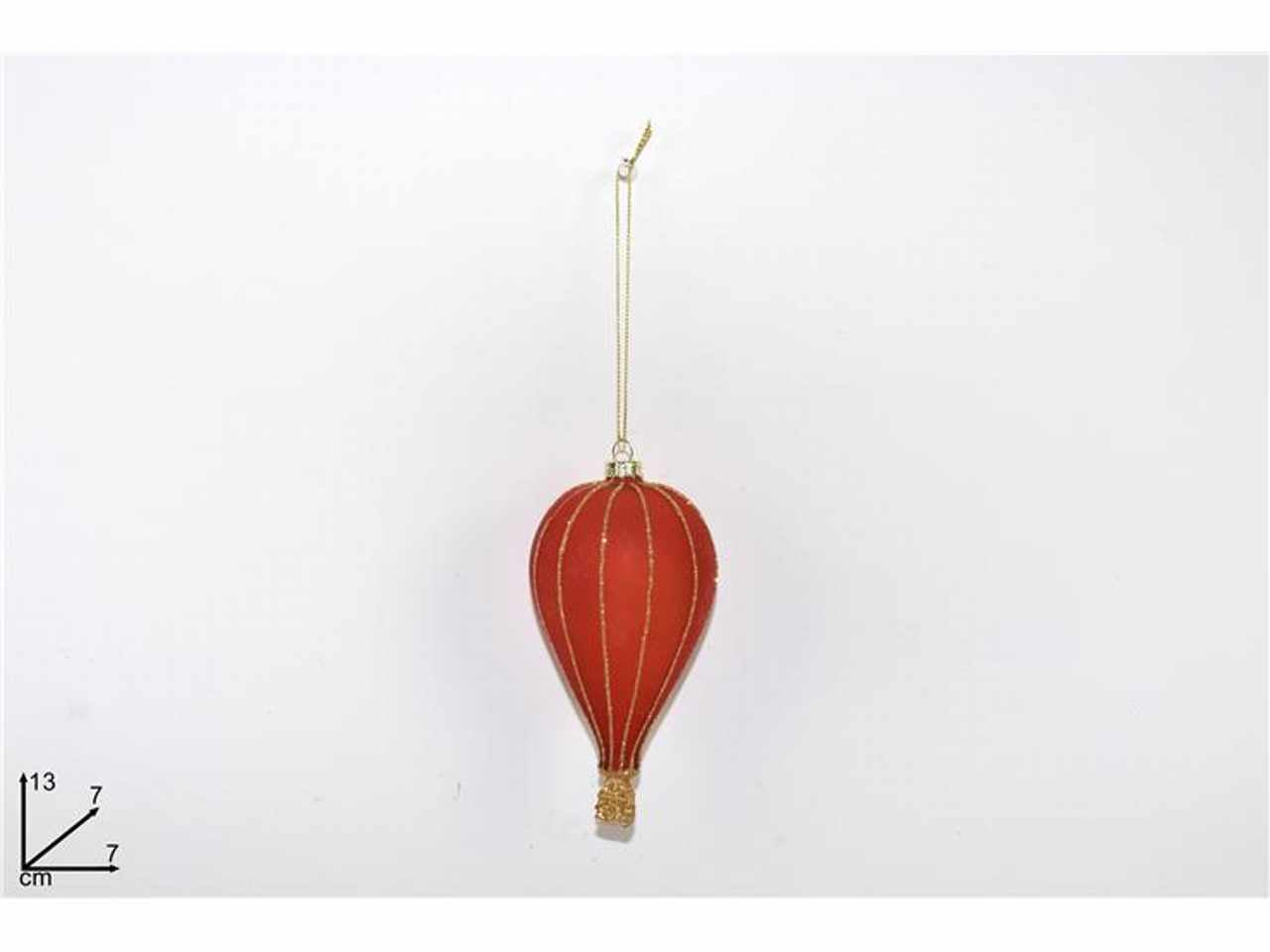 Appendino mongolfiera vetro rosso 13x7x7cm