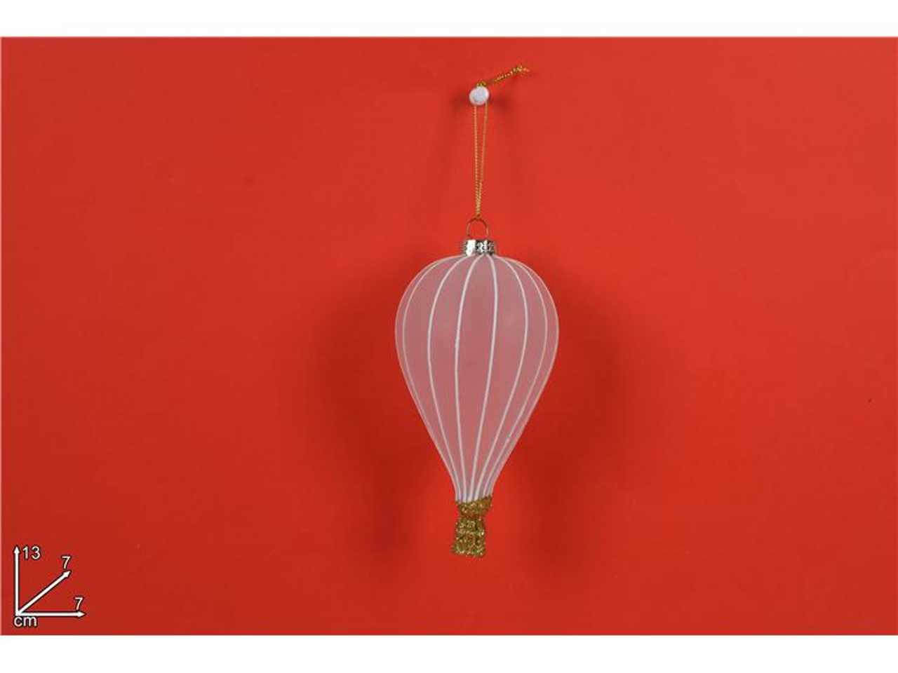 Appendino mongolfiera vetro bianco 13x7x7cm
