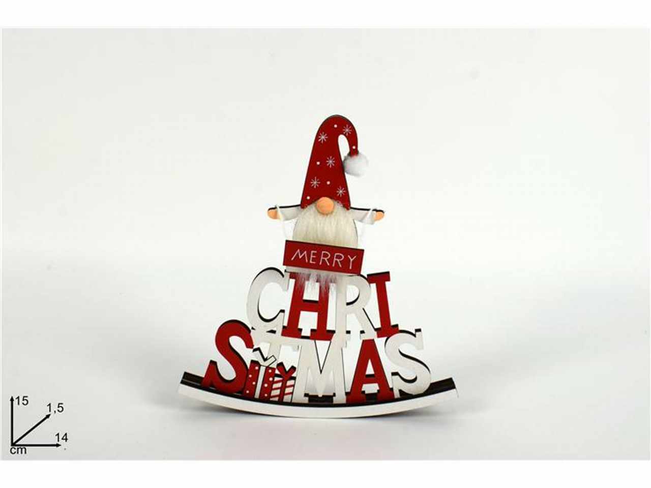 Gnomo di natale merry christmas legno 15x15x14cm