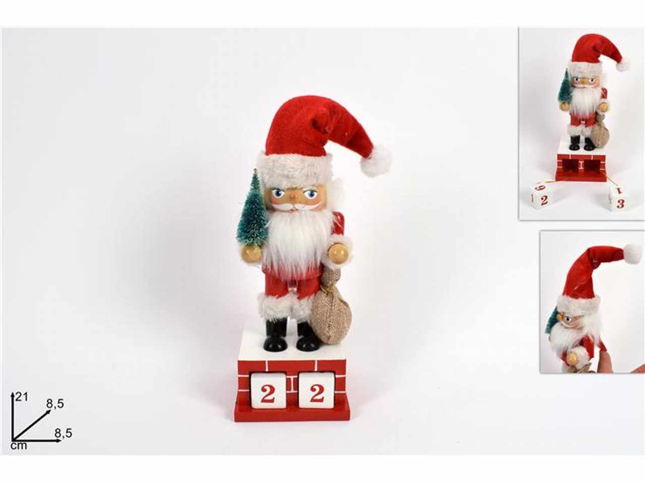 calendario  avvento babbo natale schiaccianoci legno cm21