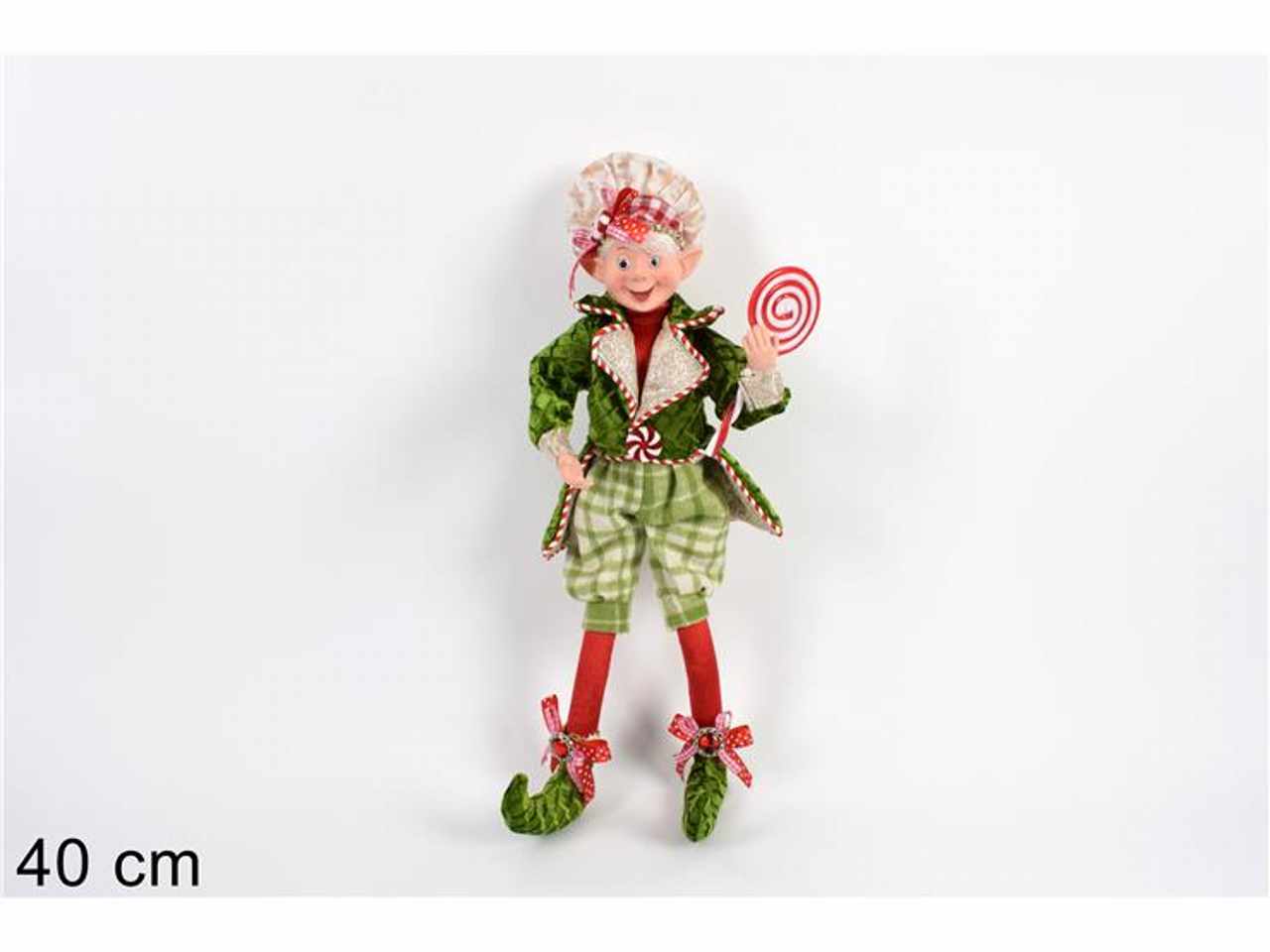 Elfo 40cm con abito scozzese verde