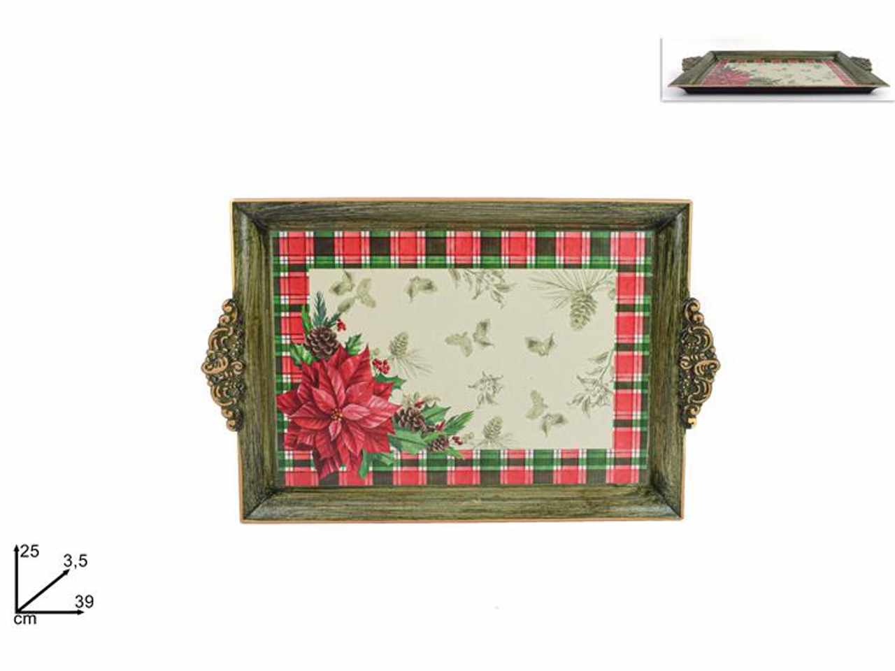 Vassoio plastica effetto legno decoro stella di natale 25x39x3,5cm