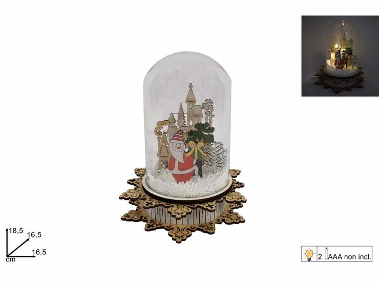 Campana con scenario natalizio con luci batteria  18,5x16,5x16,5cm