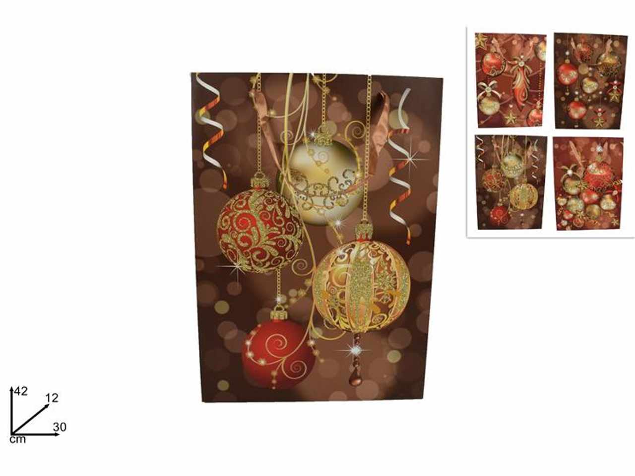 Busta shopper natalizia palline cm 42x30x12 4 ass. m367-1/2/3/4 l