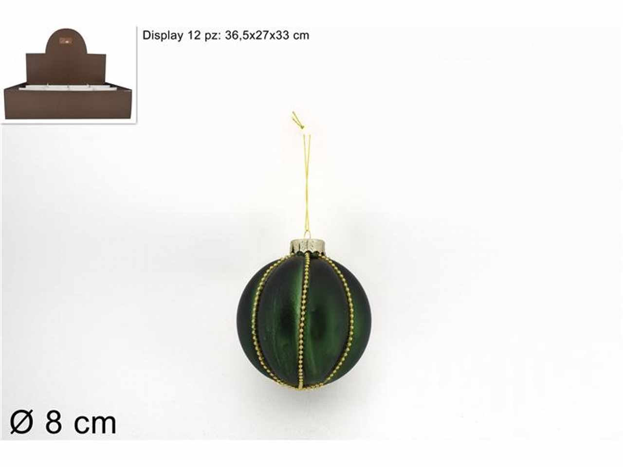 Palla vetro d.8cm verde opaco con filo perline oroks22-due-165