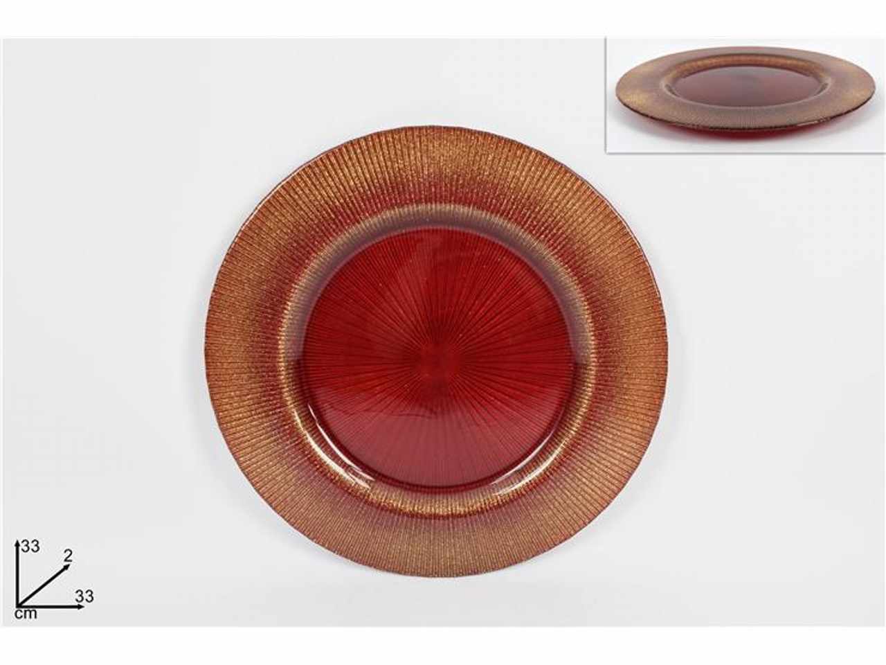 Piatto vetro 33cm rosso glitter oro