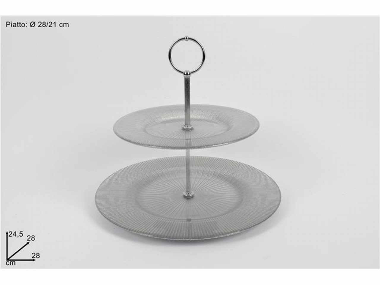 Alzata vetro 2 piani 28+21cm silver