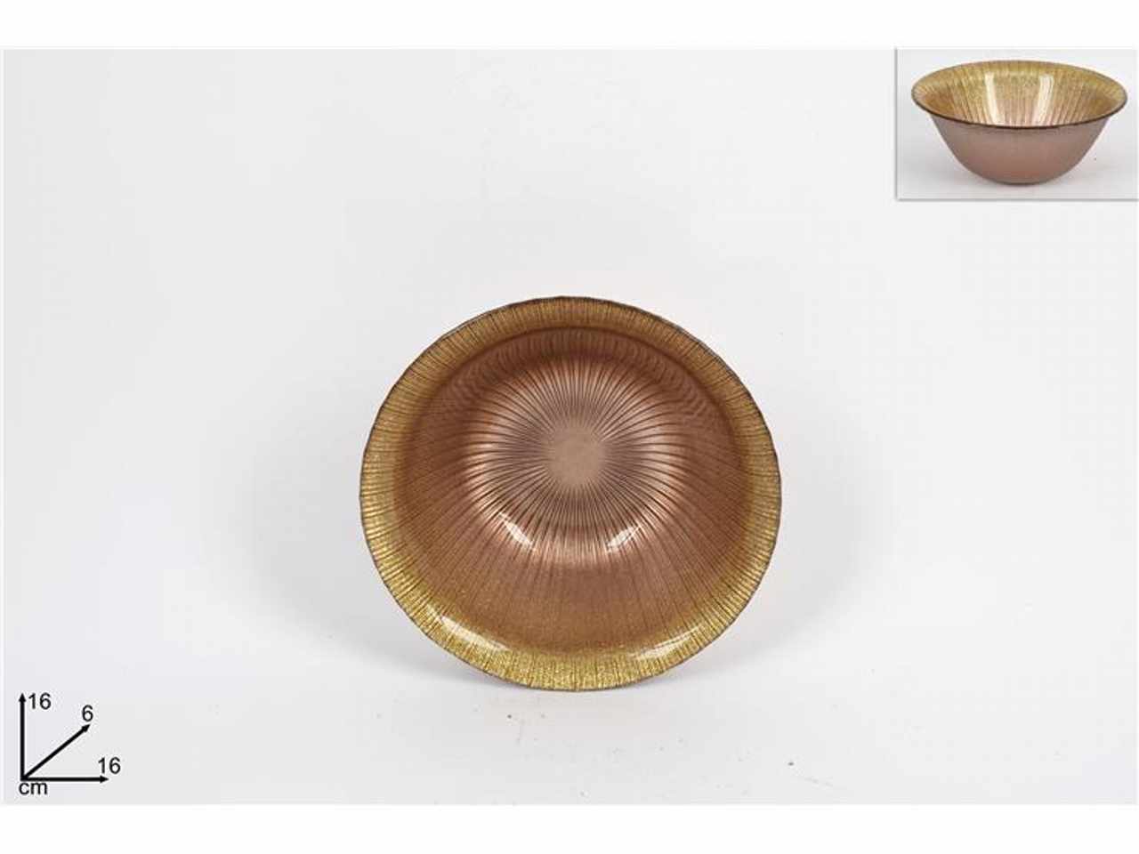 Coppetta vetro 16cm marrone glitter oro