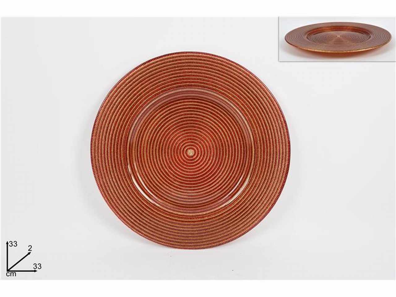 Piatto vetro 33cm rosso glitter oro