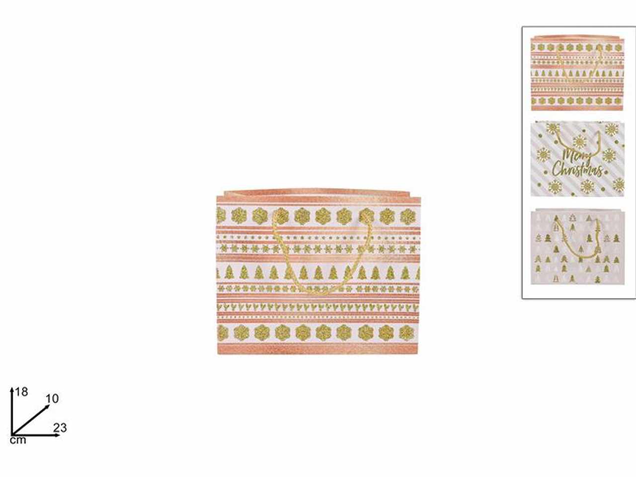 Busta shopper con decoro natalizio rosa 3ass 23x18x10