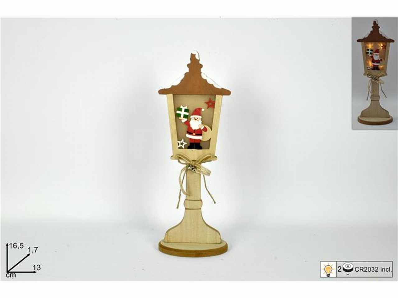 Lampione legno luminoso con babbo natale 16,5x17x13cm